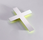 Kreuz, Wandkreuz Edelstahl poliert -Gelber Hintergrund-
